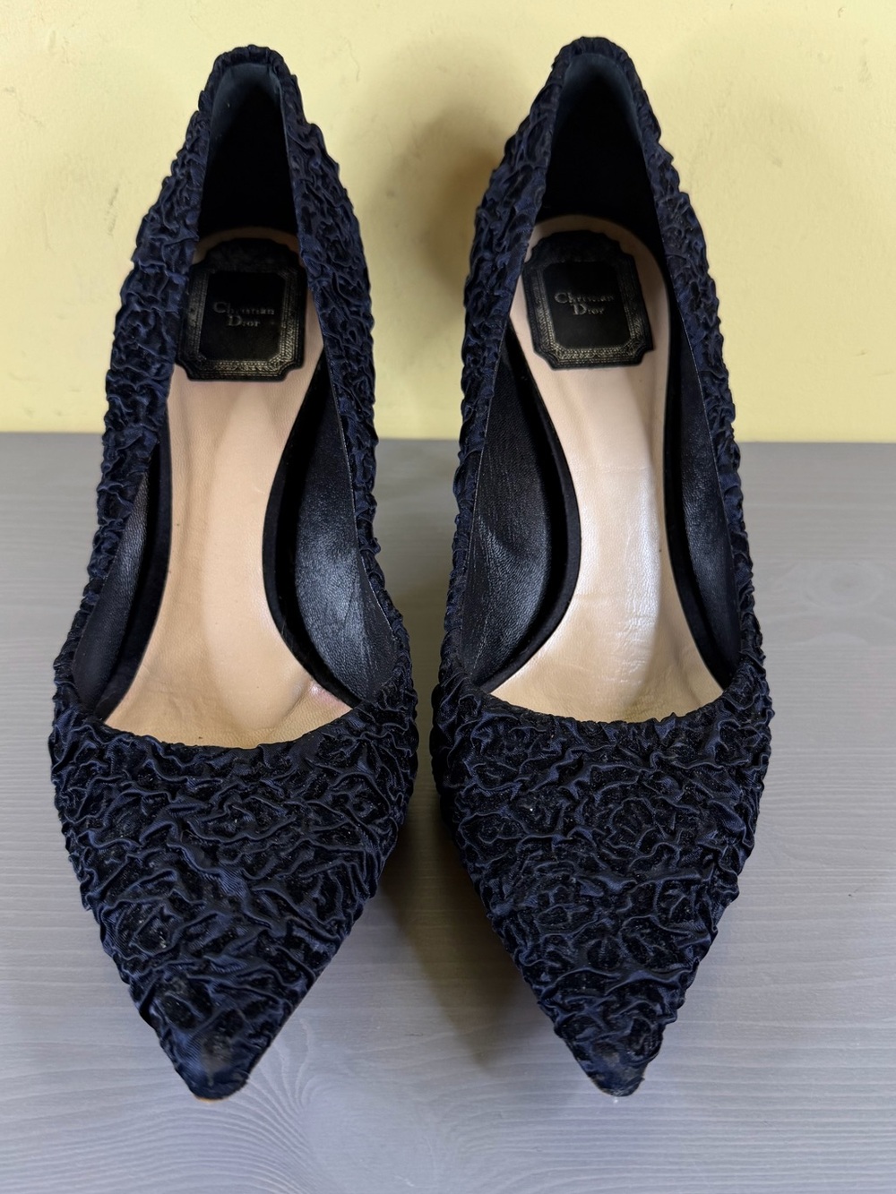 Dior Navy and Black Textured Pointed-Toe Women’s Pumps, size UK 39/ US 9
